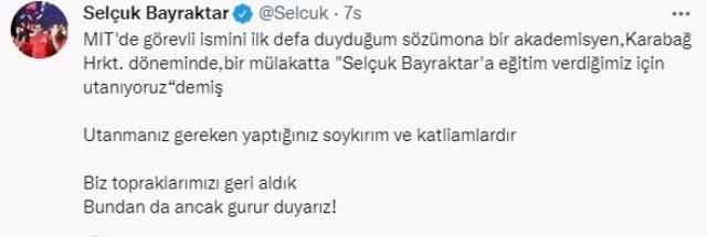 Selçuk Bayraktar'tan 'Ona eğitim verdiğimiz için utanıyorum' diyen profesöre sert yanıt
