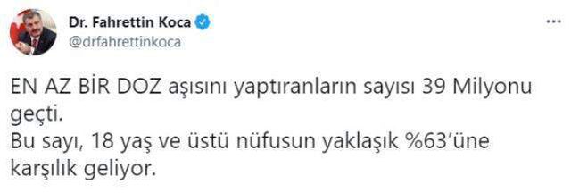 Bakan Koca'dan peş peşe sevindiren birinci ve ikinci doz aşı müjdesi
