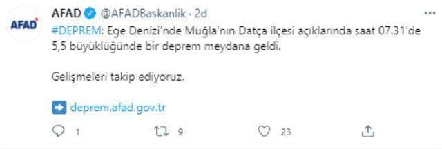 Son Dakika: Muğla'nın Datça ilçesi açıklarında 5.5 büyüklüğünde bir deprem meydana geldi