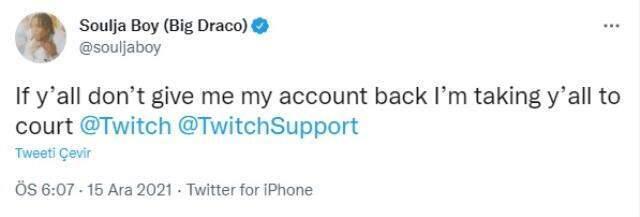 Ünlü rapçi Soulja Boy, Twitch'i dava etmekle tehdit etti