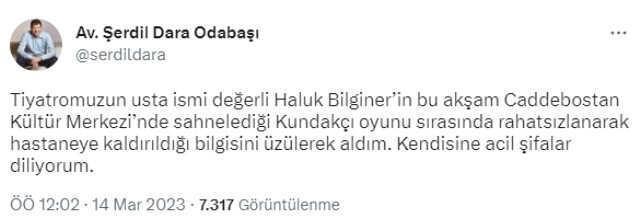 Sahnede fenalaşan Haluk Bilginer hastaneye kaldırıldı