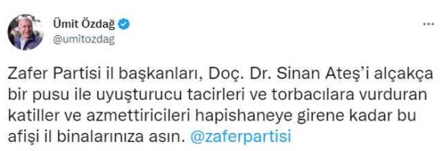Ümit Özdağ'dan partisine Sinan Ateş talimatı! Hazırlanan afiş tüm il binalarına asılacak