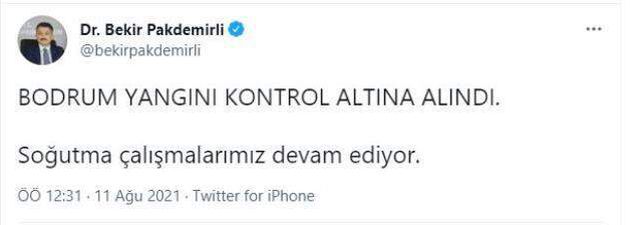 Bodrum'daki yangın tamamen kontrol altına alındı