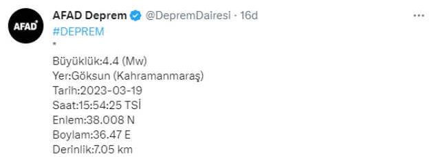 Kahramanmaraş'ta art arda iki deprem