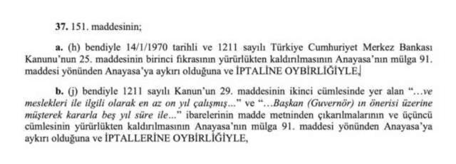 AYM kararını verdi: Erdoğan'ın Merkez Bankası başkanını görevden alma yetkisi iptal edildi