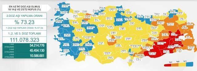 İki doz aşılamada mavi kategoriye geçen il sayısı 23'e yükseldi