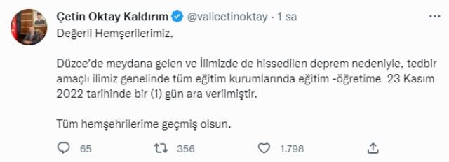 5.9 şiddetindeki deprem sonrası Düzce, Sakarya ve Bolu'da eğitime 1 gün süreyle ara verildi
