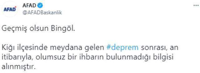 Bingöl'de 4,3 büyüklüğünde deprem