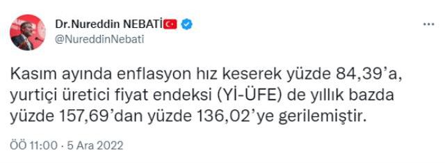Bakan Nebati: Enflasyondaki düşüş eğilimini önümüzdeki aydan itibaren daha keskin hissedeceğiz