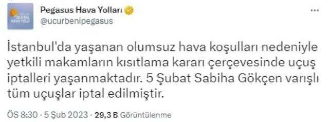 THY 170, Pegasus tüm seferlerini iptal