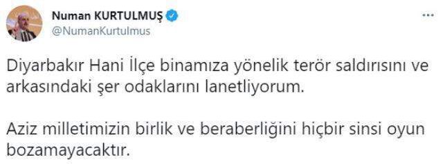 AK Parti Hani İlçe Başkanlığı'na yapılan molotof kokteylli saldırıya tepki yağıyor