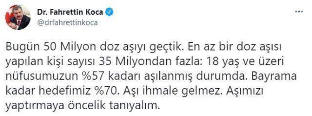 Bakan Koca aşılamada müjdeyi verdi: Bayrama kadar hedefimiz yüzde 70