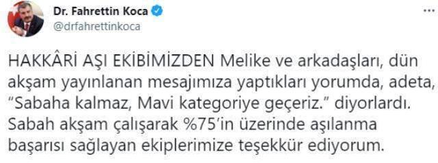 Hakkari, risk haritasında düşük riskli iller arasına girdi