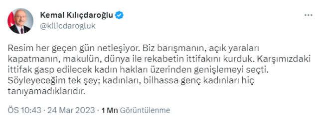 Kılıçdaroğlu: Karşımızdaki İttifak, Gasp Edilecek Kadın Hakları Üzerinden Genişlemeyi Seçti.