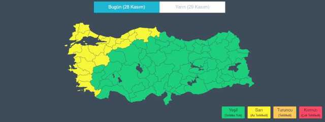 SARI KODLU İLLER 28 KASIM 2023 || 28 Kasım Okullar hangi illerde tatil? Sarı kodlu illerde okullar tatil mi?