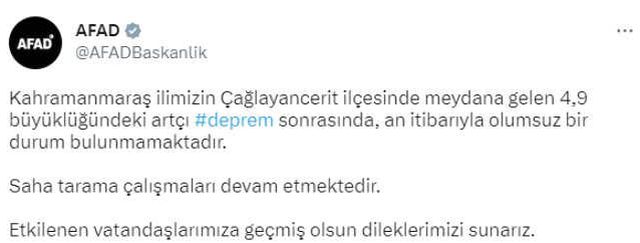 Son Dakika: Kahramanmaraş'ta 4.9 büyüklüğünde deprem meydana geldi