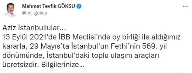 29 Mayıs'ta İstanbul'da toplu taşıma araçları ücretsiz olarak hizmet verecek