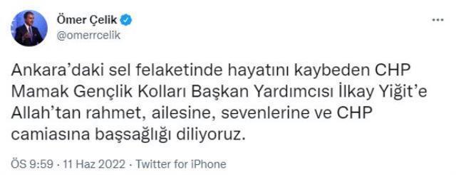 Ankara'daki selde hayatını kaybeden CHP'li genç için AK Parti'den başsağlığı mesajı