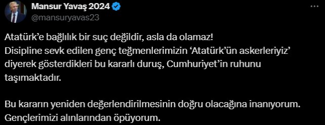 Mansur Yavaş, disipline sevk edilen teğmenler için 'Alınlarından öpüyorum' dedi