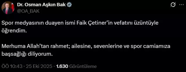 Duayen gazeteci Faik Çetiner hayatını kaybetti