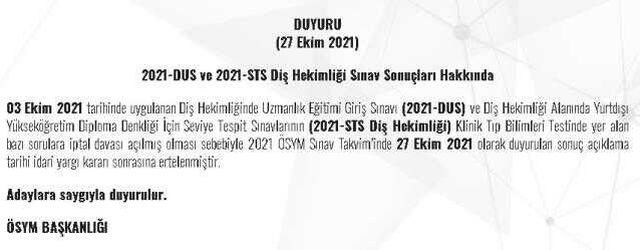 DUS açıklandı mı? 2021 DUS sınav sonucu ne zaman açıklanacak? Diş Hekimliği Uzmanlık Eğitimi Giriş Sınavı (DUS) sonuç sorgulama ekranı!