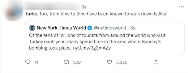 New York Times'ın İstiklal Caddesi'ndeki bombalı saldırının haberini verme şekli tepkilere sebep oldu