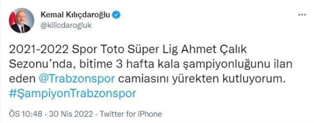 Trabzonspor'a spor, sanat, siyaset camiasından tebrik mesajları yağıyor