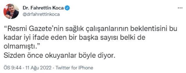 Bakan Koca'dan sağlık çalışanlarının özlük haklarıyla ilgili heyecanlandıran paylaşım! Resmi Gazete'yi işaret etti