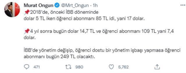 İBB Sözcüsü Murat Ongun'dan 'Öğrenci akbilindeki yüzde 40 zammı kaldıracağız' diyen Göksu'ya yanıt