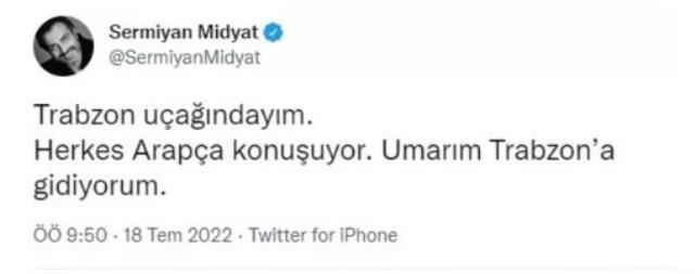 Ünlü oyuncu Sermiyan Midyat'ın Trabzon uçağından yaptığı paylaşım olay oldu: Herkes Arapça konuşuyor