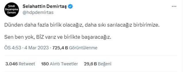 Akşener'in 6'lı Masa'dan kalkmasının ardından bir yorum da Selahattin Demirtaş'tan geldi: Daha sıkı sarılacağız birbirimize