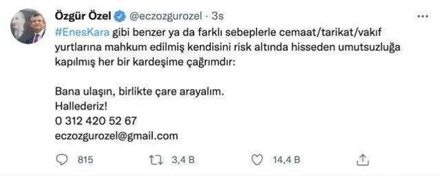 CHP'li Özel, Enes Kara gibi hisseden gençlere telefon numarasını verdi: Bana ulaşın, birlikte çare arayalım