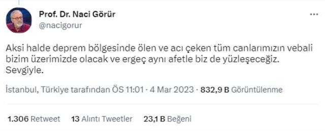 Naci Görür: Depremle ilgili projelerinden tatmin olmadığınız hiçbir partiye oy vermeyin