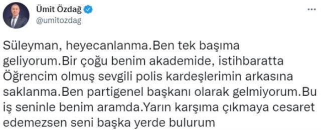 Saat 11.00'de İçişleri'ne gideceğini açıklayan Ümit Özdağ, Süleyman Soylu'ya yeni mesaj: Duydum ki barikatlar kurmuşsun