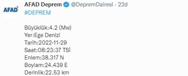 Son Dakika! Ege Denizi'nde 4.7 büyüklüğünde deprem