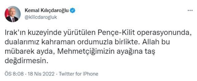 Kılıçdaroğlu'ndan, Irak'ın kuzeyinde yürütülen 'Pençe-Kilit Operasyonu' açıklaması