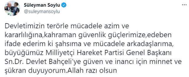 Son Dakika! Soylu, istifa iddiaları sonrası kendisine destek veren Bahçeli'ye teşekkür etti