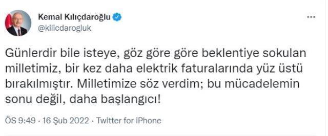 Cumhurbaşkanı Erdoğan'ın elektrik faturalarıyla ilgili açıklamasına Kılıçdaroğlu'ndan tepki