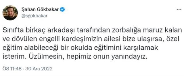 Şahan Gökbakar, engelli öğrenciye şiddete sessiz kalmadı! Sosyal medyadan aileye bir çağrısı var