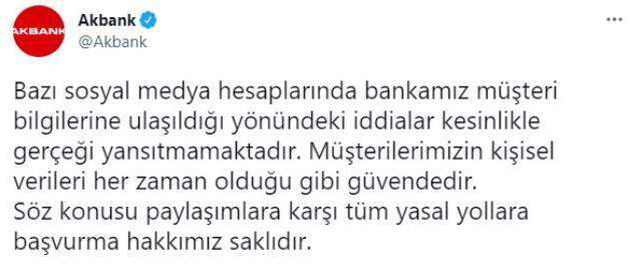 Müşteri bilgilerinin çalındığı iddialarına Akbank'tan yanıt: Kesinlikle gerçek değil
