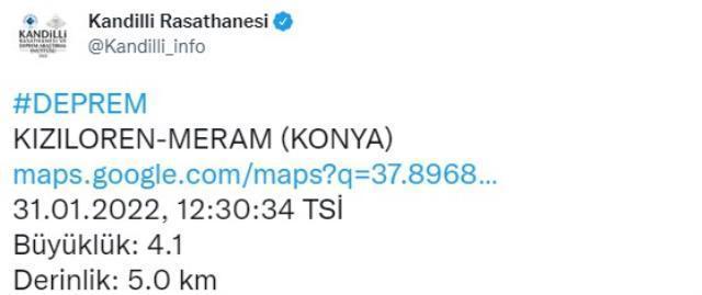 Son Dakika: Konya'da 4,2 büyüklüğünde deprem