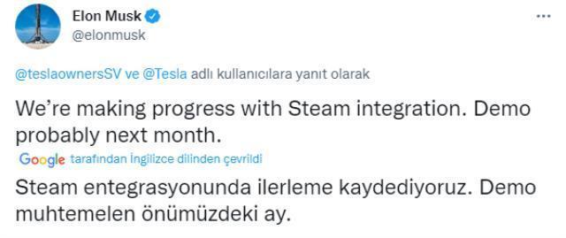 Elon Musk Tesla modellerine gelecek Steam desteği hakkında açıklama yaptı
