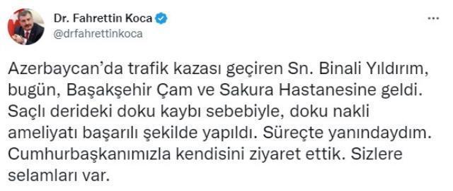 Bakan Koca, Binali Yıldırım'ın son durumunu paylaştı: Doku ameliyatı başarılı geçti