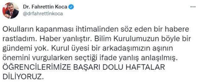 Son Dakika! Sağlık Bakanı Koca: Okulların kapanmayacak, arkadaşımızın aşıyla ilgili sözleri yanlış anlaşıldı