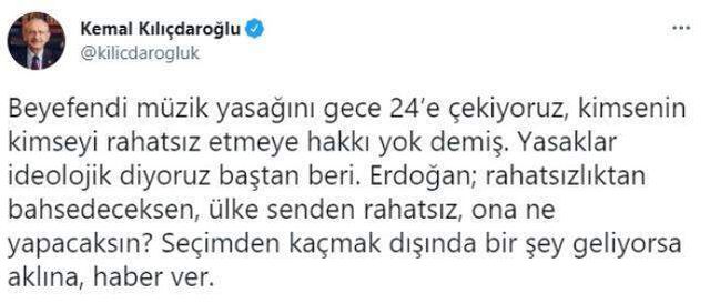 Kılıçdaroğlu'ndan Erdoğan'ın 'müzik yasağı' açıklamasına tepki: Yasaklar ideolojik