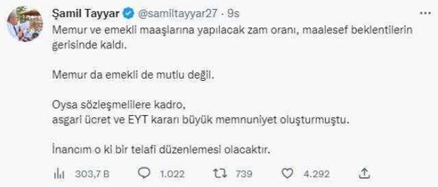 AK Partili Şamil Tayyar: Memur ve emekli maaşlarına yapılan zam oranı beklentilerin gerisinde kaldı