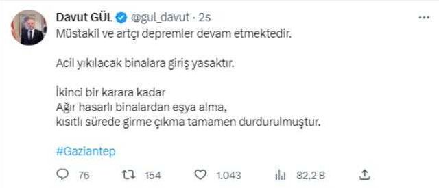 Devam edem depremler sonrasında Gaziantep'te kritik bir karar alındı: Ağır hasarlı binalardan eşya alımı durduruldu