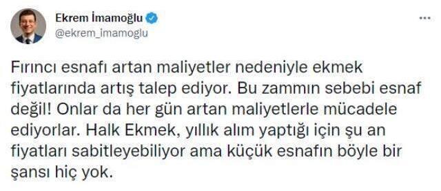 İBB Başkanı İmamoğlu'ndan fırıncılara destek mesajı: Bu zammın sebebi esnaf değil!