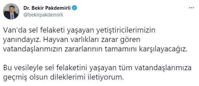 Van'da yaşanan selle ilgili Bakan Pakdemirli'den vatandaşlara destek mesajı: Zararlarının tamamını karşılayacağız