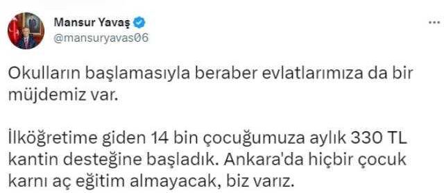Mansur Yavaş, 14 Bin İlkokul Çocuğuna Kantin Desteği Verileceğini Duyurdu: 'Ankara'da Hiçbir Çocuk Karnı Aç Eğitim Almayacak, Biz Varız'